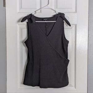 New Who What‎ Wear Black Faux-Wrap Bow Tied Shoulder Tank Top Size XXL